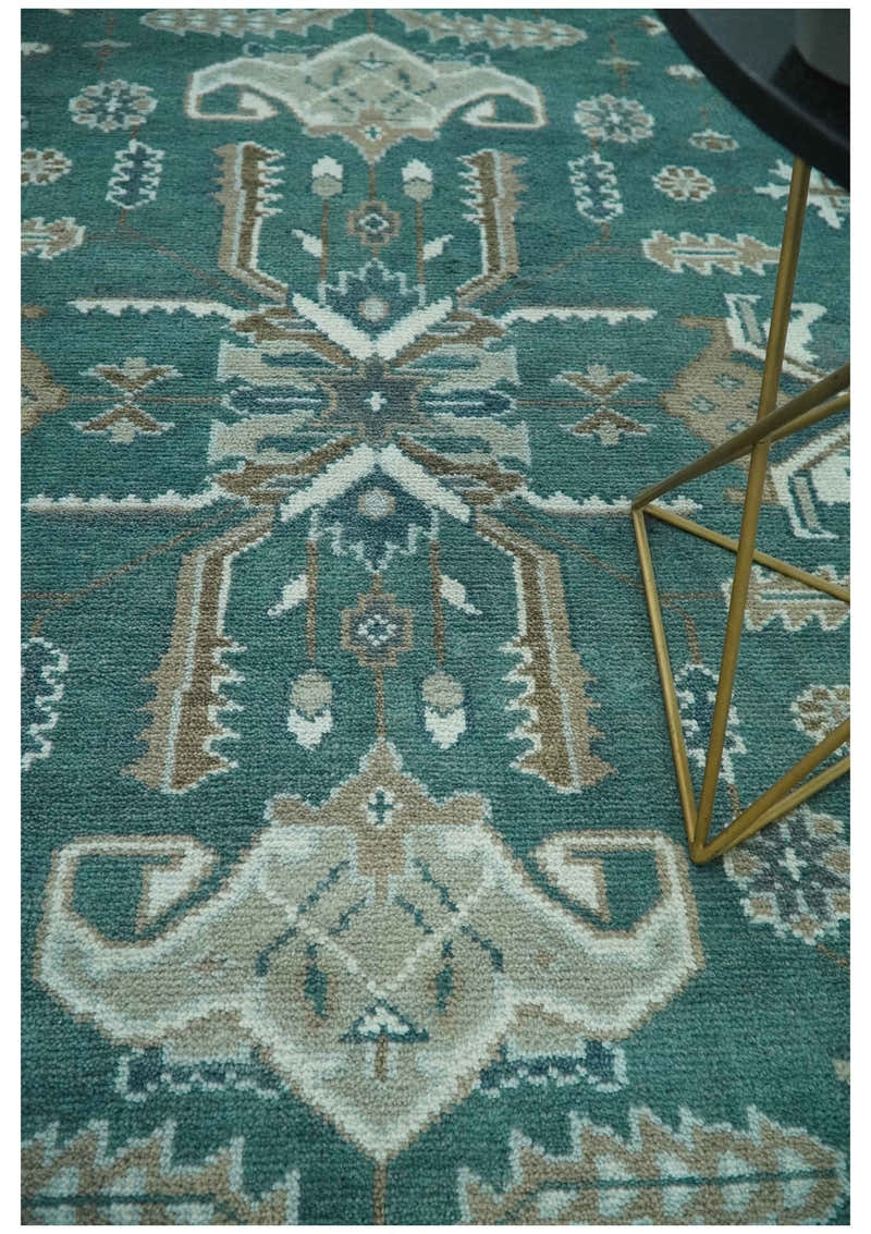 Custom Made Traditional Mamluk Design Teal, Ivory and Brown Hand Knott ...