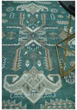Custom Made Traditional Mamluk Design Teal, Ivory and Brown Hand Knotted wool Area Rug