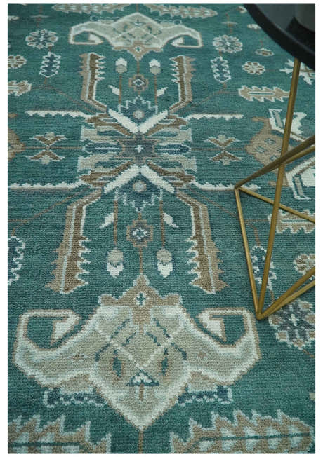 Custom Made Traditional Mamluk Design Teal, Ivory and Brown Hand Knotted wool Area Rug