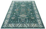 Custom Made Traditional Mamluk Design Teal, Ivory and Brown Hand Knotted wool Area Rug
