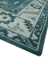 Custom Made Traditional Mamluk Design Teal, Ivory and Brown Hand Knotted wool Area Rug
