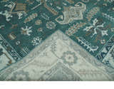 Custom Made Traditional Mamluk Design Teal, Ivory and Brown Hand Knotted wool Area Rug