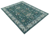 Custom Made Traditional Mamluk Design Teal, Ivory and Brown Hand Knotted wool Area Rug