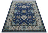 Custom Made Traditional Oriental Design Blue And Beige Hand-Tufted Wool Area Rug