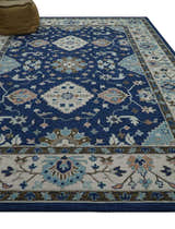 Custom Made Traditional Oriental Design Blue And Beige Hand-Tufted Wool Area Rug
