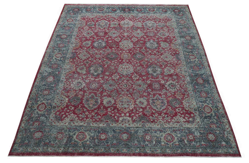 Custom Made Traditional Oriental Design Red And Blue Hand Knotted Wool Area Rug