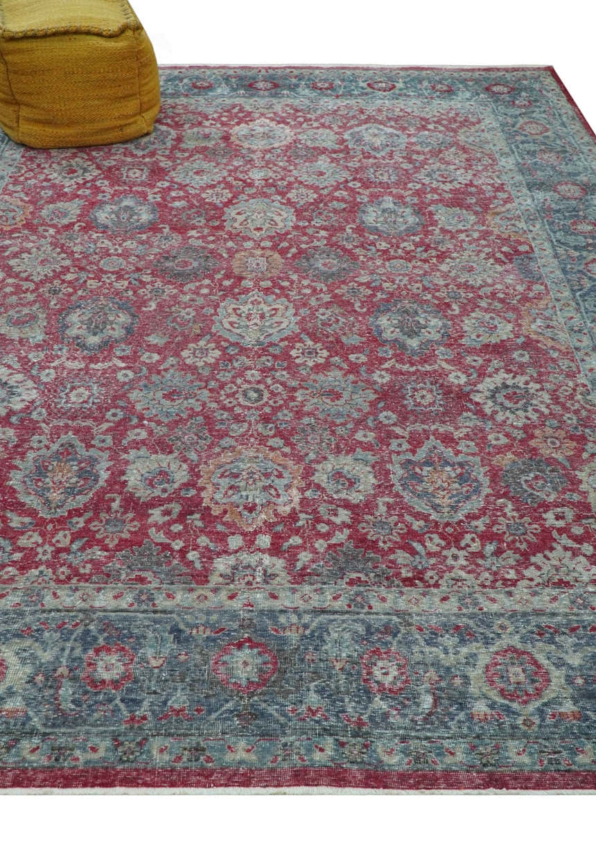 Custom Made Traditional Oriental Design Red And Blue Hand Knotted Wool Area Rug