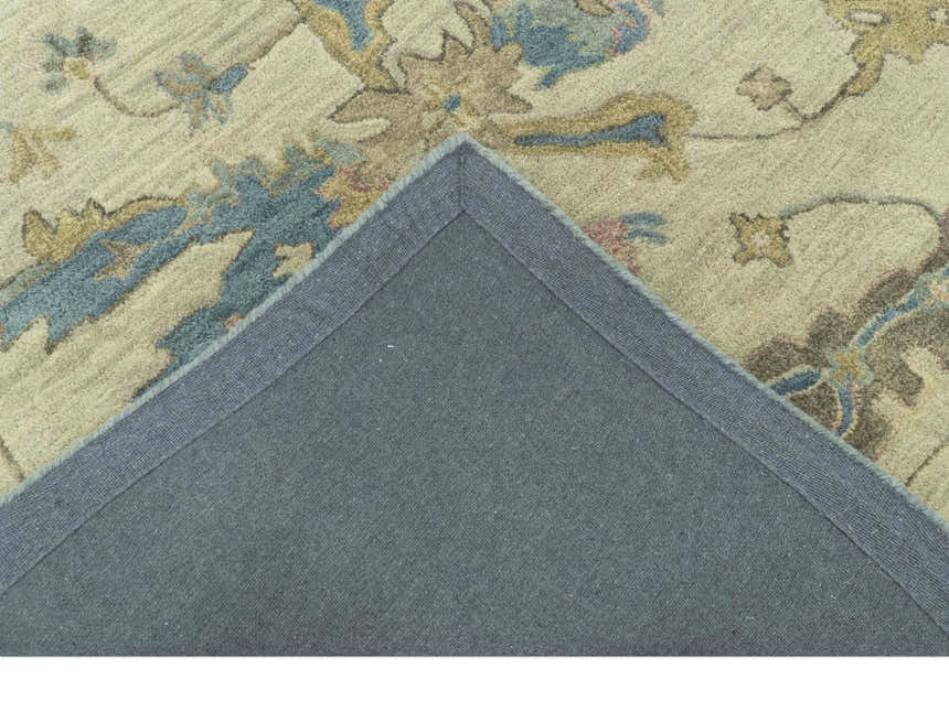 Custom Made Traditional Oushak Design Beige And Blue Hand Tufted Wool Area Rug