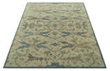 Custom Made Traditional Oushak Design Beige And Blue Hand Tufted Wool Area Rug