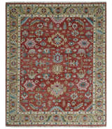 Custom Made Traditional Oushak Rust, Beige and Teal Hand knotted wool Area Rug