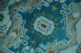 Custom Made Transitional Aqua and Ivory Hand Knotted Antique Style Traditional Wool Rug