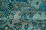 Custom Made Transitional Aqua and Ivory Hand Knotted Antique Style Traditional Wool Rug