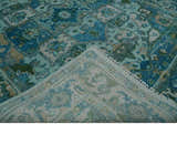Custom Made Transitional Aqua and Ivory Hand Knotted Antique Style Traditional Wool Rug