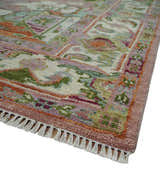Custom Made Transitional Pink, Green and Ivory Turkish Design wool Area Rug