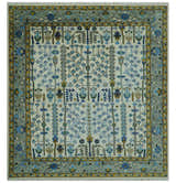 Custom Made Tree of life Hand Knotted Antique Ivory, Blue and Gray Traditional Oushak Wool area Rug