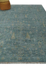 Custom Made Tree of Life Hand Knotted Teal and Beige Traditional Oushak Wool Area Rug