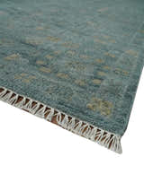 Custom Made Tree of Life Hand Knotted Teal and Beige Traditional Oushak Wool Area Rug