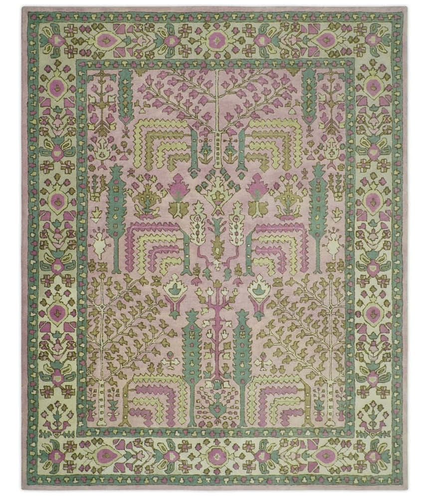 Custom Made Tree of life Traditional Floral Light Purple, Green, Olive and Beige Hand Tufted wool Area Rug