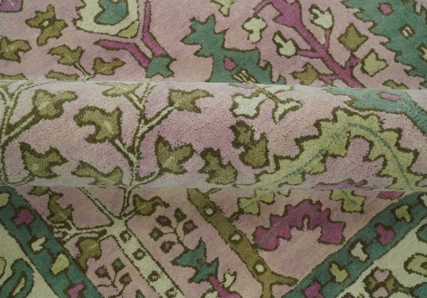 Custom Made Tree of life Traditional Floral Light Purple, Green, Olive and Beige Hand Tufted wool Area Rug