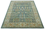 Custom Made Tree of life Traditional Teal, Silver, Green and Dark Peach wool Rug