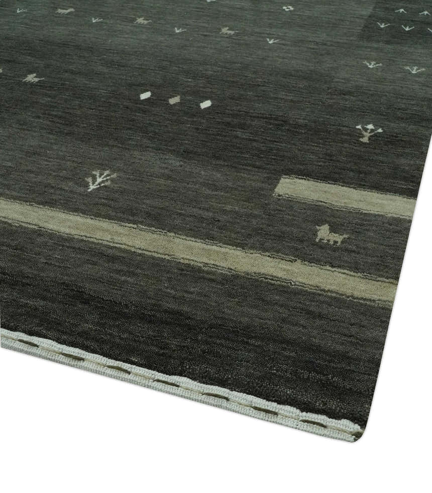 Custom Made Tribal Gabbeh Dark Green wool Area Rug