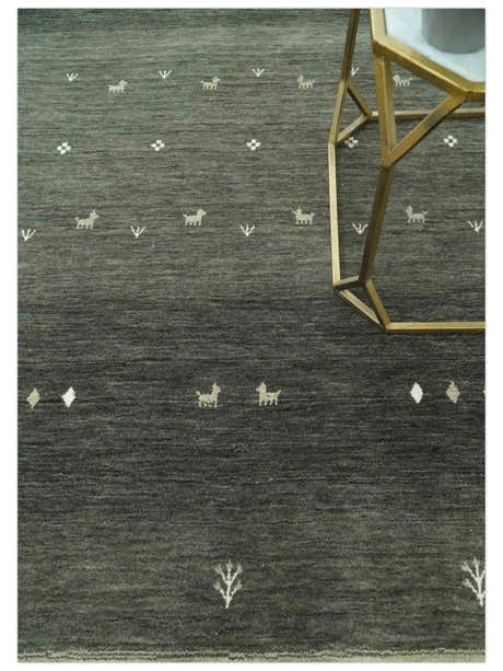 Custom Made Tribal Gabbeh Dark Green wool Area Rug