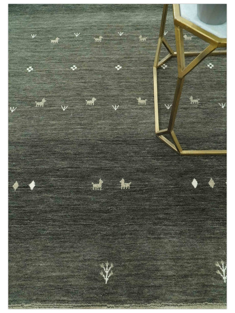 Custom Made Tribal Gabbeh Dark Green wool Area Rug