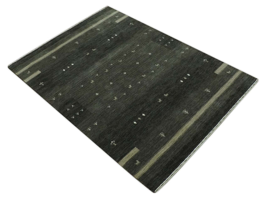 Custom Made Tribal Gabbeh Dark Green wool Area Rug