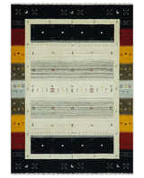 Custom Made Tribal Gabbeh Ivory, Black, Gold and Maroon Stripes design Traditional Wool Area Rug