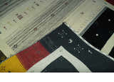 Custom Made Tribal Gabbeh Ivory, Black, Gold and Maroon Stripes design Traditional Wool Area Rug
