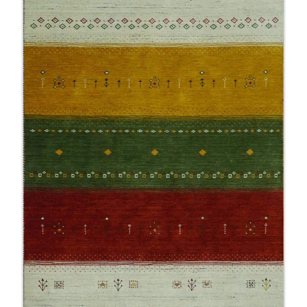 Custom Made Tribal Gabbeh Ivory, Gold, Green and Maroon Geometrical St ...