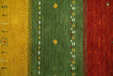 Custom Made Tribal Gabbeh Ivory, Gold, Green and Maroon Geometrical Stripes Design Wool area Rug
