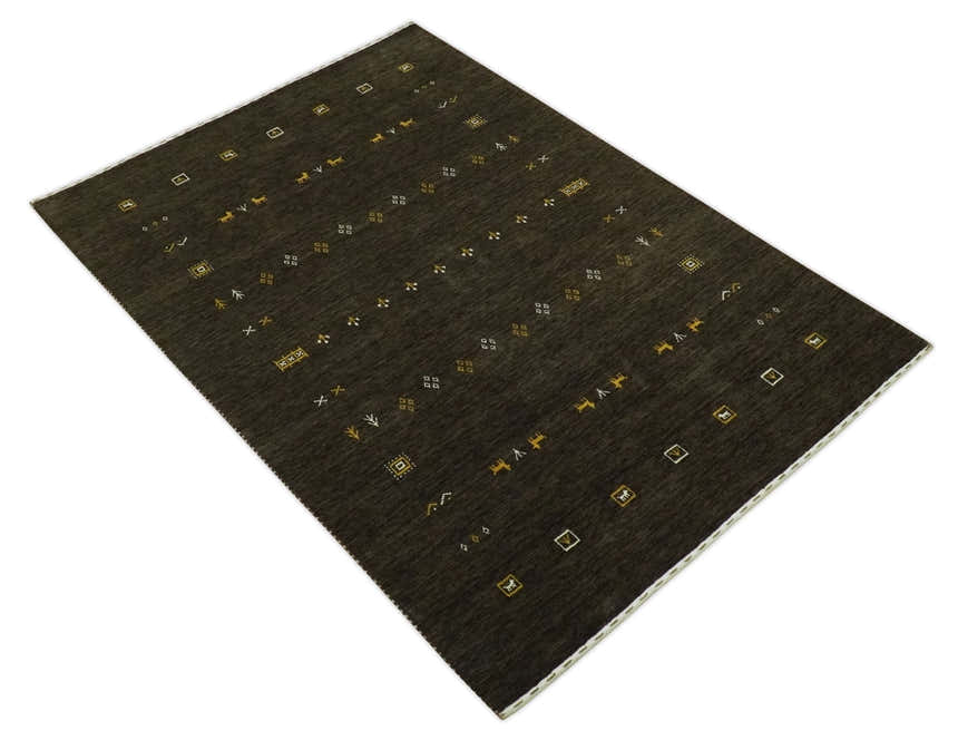 Custom Made Tribal look Greenish-Brown Traditional Hand loom Wool Area Rug