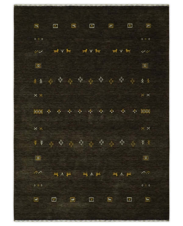 Custom Made Tribal look Greenish-Brown Traditional Hand loom Wool Area Rug