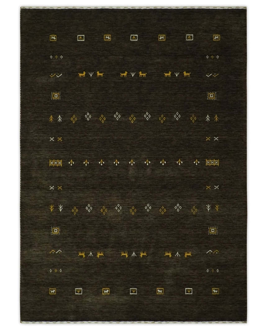 Custom Made Tribal look Greenish-Brown Traditional Hand loom Wool Area Rug