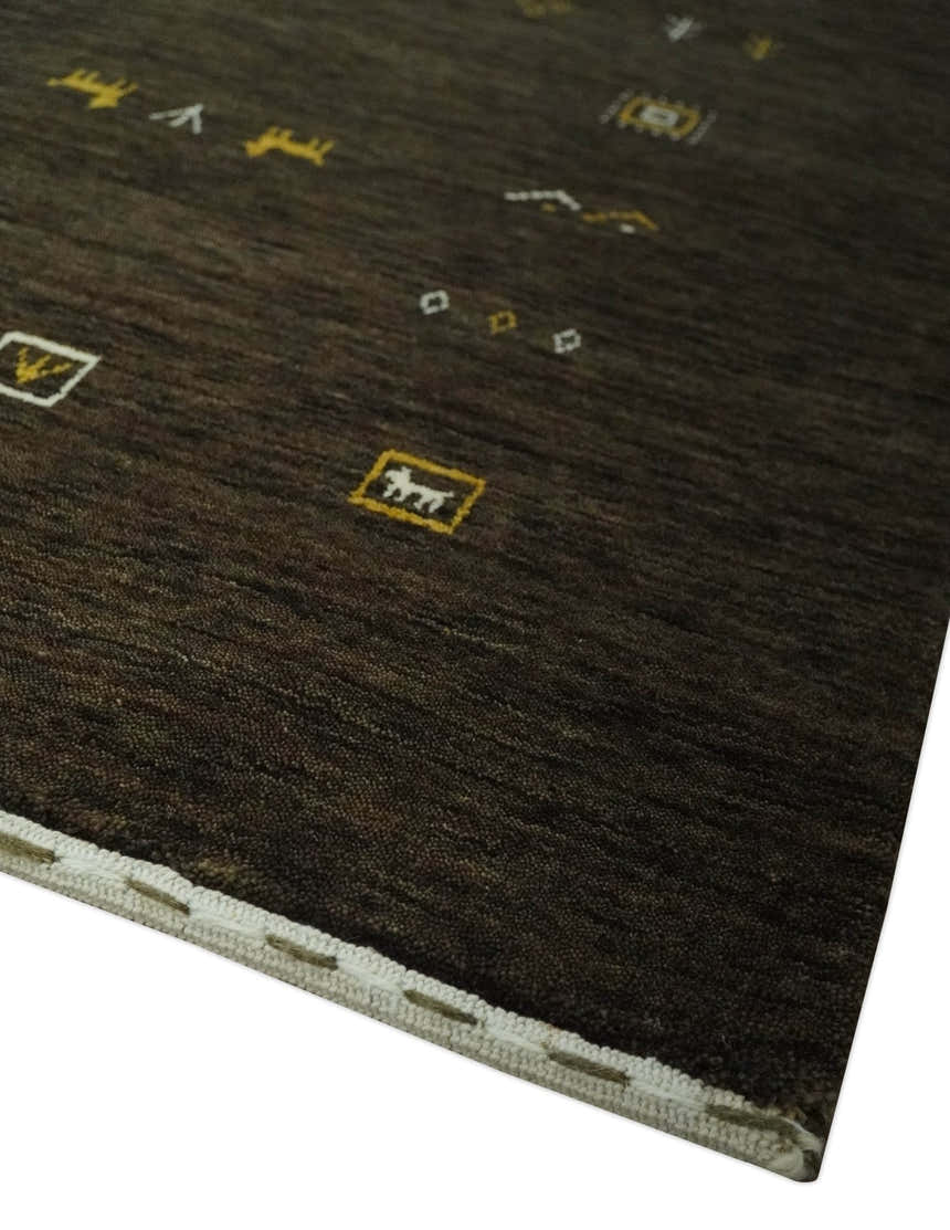 Custom Made Tribal look Greenish-Brown Traditional Hand loom Wool Area Rug