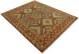 Custom Made Tribal Motifs Hand Knotted Rust, Gold and Blue Oriental Traditional Wool Area Rug