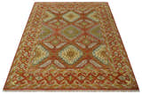 Custom Made Tribal Motifs Hand Knotted Rust, Gold and Blue Oriental Traditional Wool Area Rug