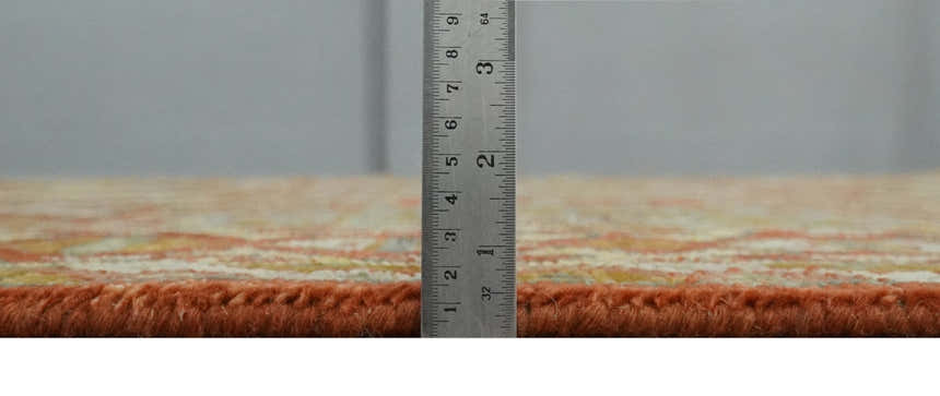 Custom Made Tribal Motifs Hand Knotted Rust, Gold and Blue Oriental Traditional Wool Area Rug