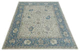 Custom Made Tufted Beige and Blue Traditional Wool Oushak Rug