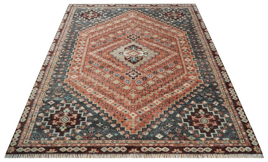 Custom Made Turkish Style Rust and Charcoal Traditional Medallion Hand knotted wool Area Rug