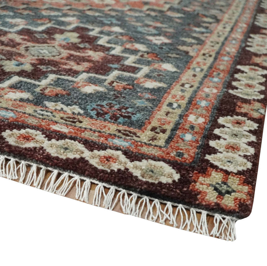 Custom Made Turkish Style Rust and Charcoal Traditional Medallion Hand knotted wool Area Rug