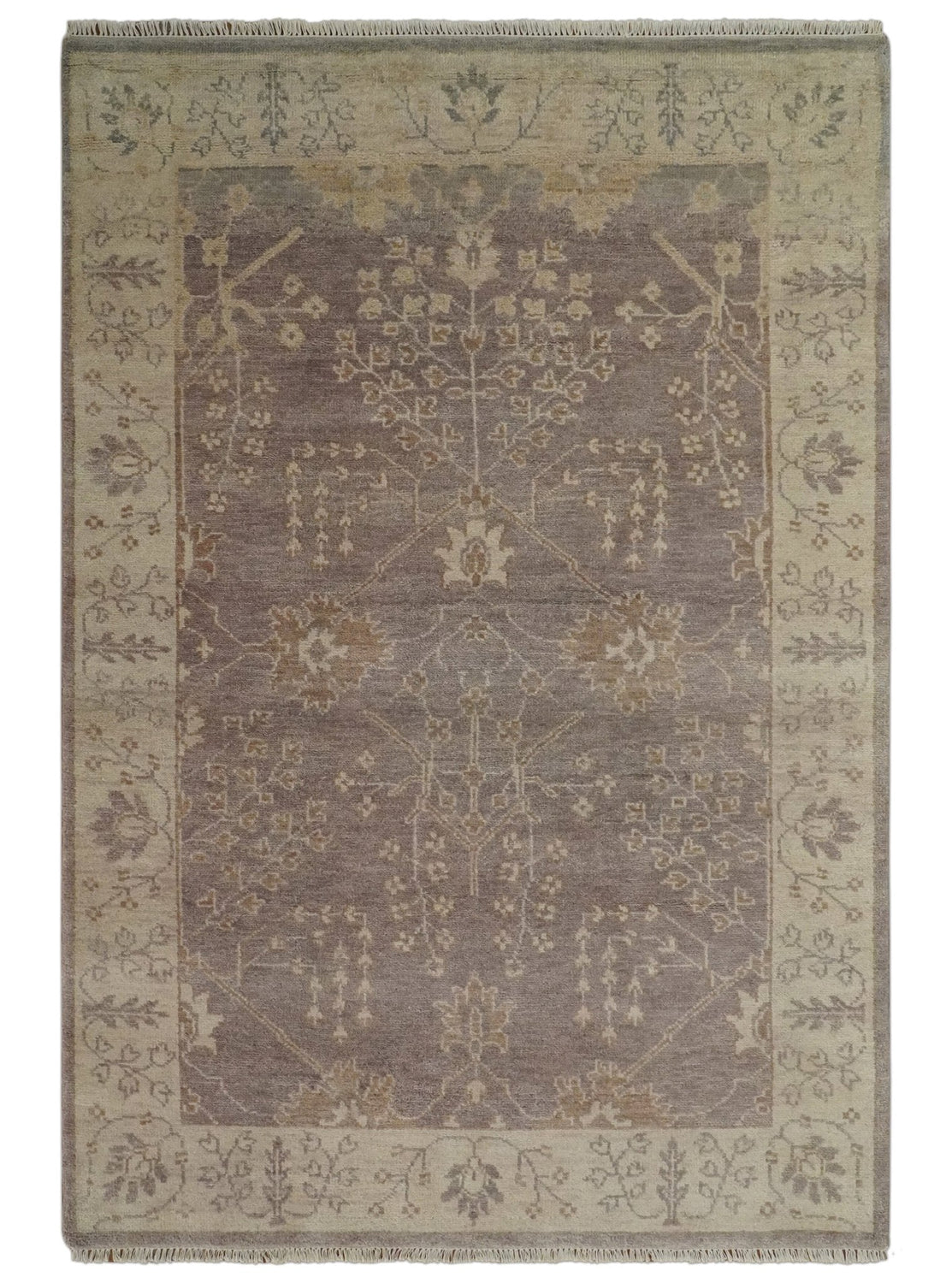 Custom Made Vintage Style Tree of life Brown And Beige Hand Knotted Wool Rug