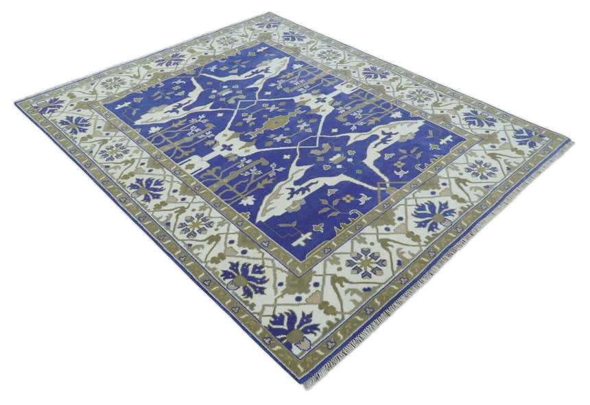 Custom Made Violet, Ivory and Olive Traditional Hand knotted Oriental Oushak wool Area Rug
