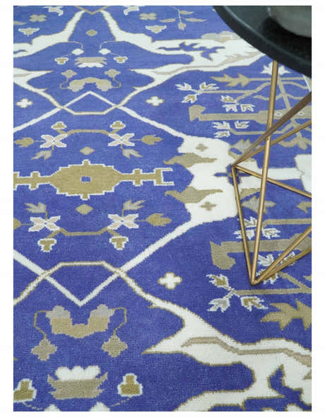 Custom Made Violet, Ivory and Olive Traditional Hand knotted Oriental Oushak wool Area Rug