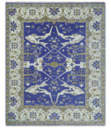 Custom Made Violet, Ivory and Olive Traditional Hand knotted Oriental Oushak wool Area Rug