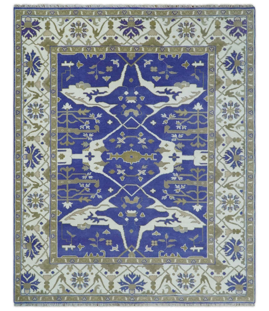 Custom Made Violet, Ivory and Olive Traditional Hand knotted Oriental Oushak wool Area Rug