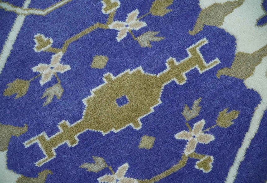 Custom Made Violet, Ivory and Olive Traditional Hand knotted Oriental Oushak wool Area Rug