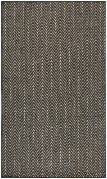 Close-up of Nourison Horizon Indoor/Outdoor Charcoal Modern Area Rug featuring a taupe and charcoal herringbone pattern.