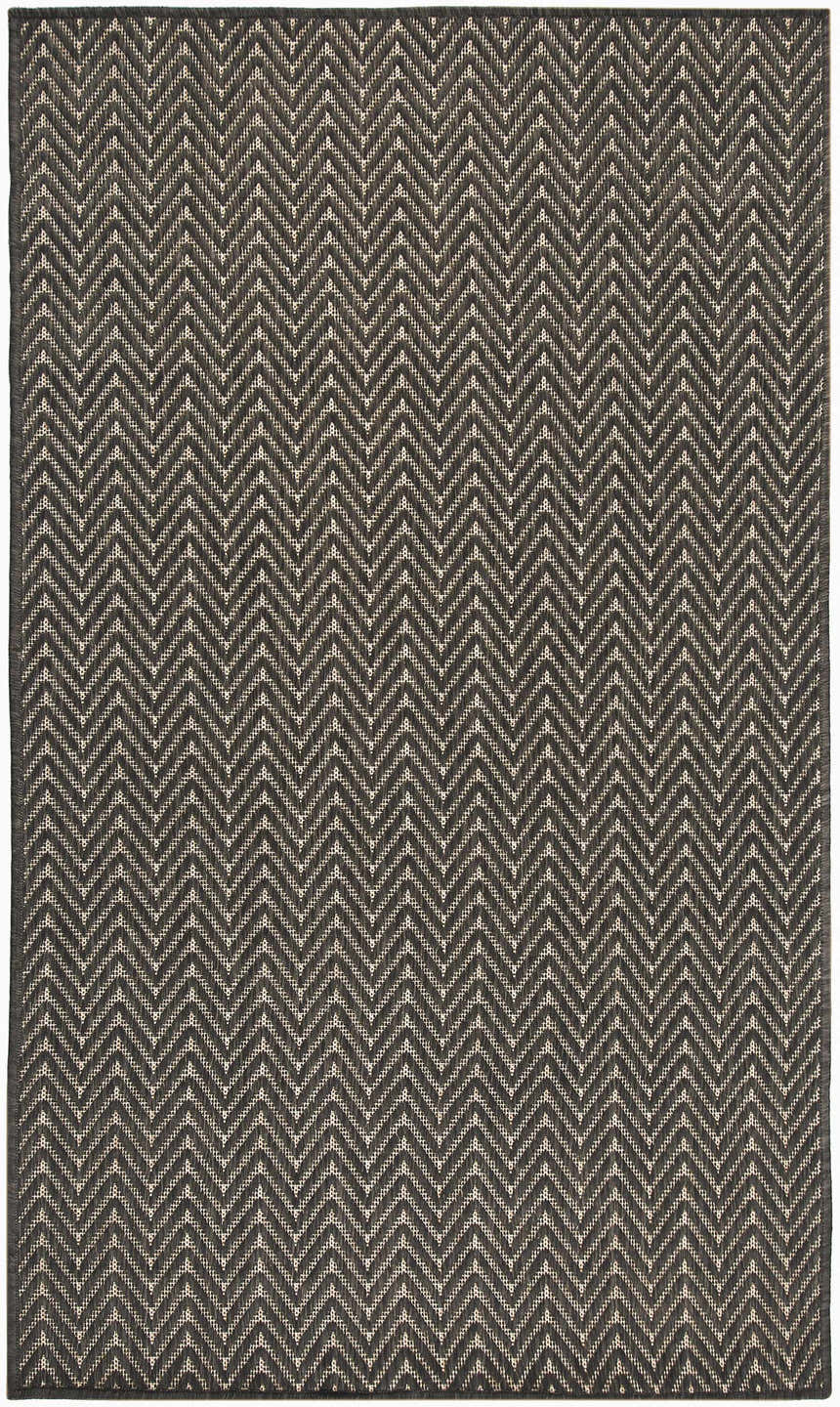 Close-up of Nourison Horizon Indoor/Outdoor Charcoal Modern Area Rug featuring a taupe and charcoal herringbone pattern.